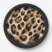 Zwart bruin crème geschilderd Leopard Animal Print Papieren Bordje (Voorkant)