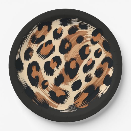 Zwart bruin crème geschilderd Leopard Animal Print Papieren Bordje (Voorkant)