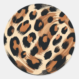 Zwart bruin crème geschilderd Leopard Animal Print Ronde Sticker