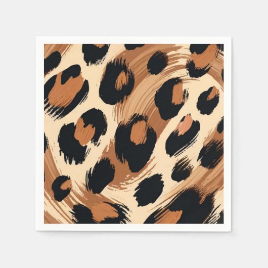 Zwart bruin crème geschilderd Leopard Animal Print Servet (Voorkant)