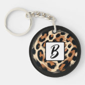 Zwart bruin crème geschilderd Leopard Animal Print Sleutelhanger (Voorkant)
