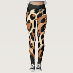 Zwart Bruin Crème Geschilderde Luipaard Dierenprin Leggings