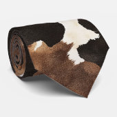 Zwart Bruin Crème Koeienprint Stropdas (Opgerold)