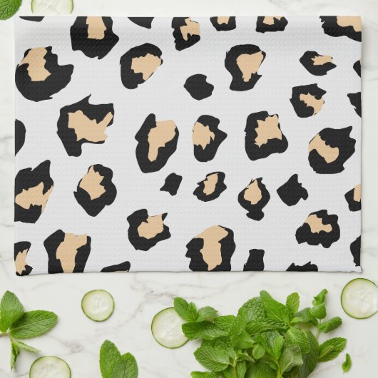 Zwart Bruin Dierlijke Huid Leopard wilde kat Theedoek (Gevouwen)
