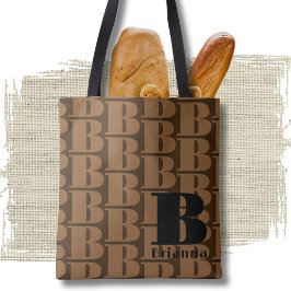 Zwart Bruin Elegant Ontwerper Patroon Monogram Tote Bag