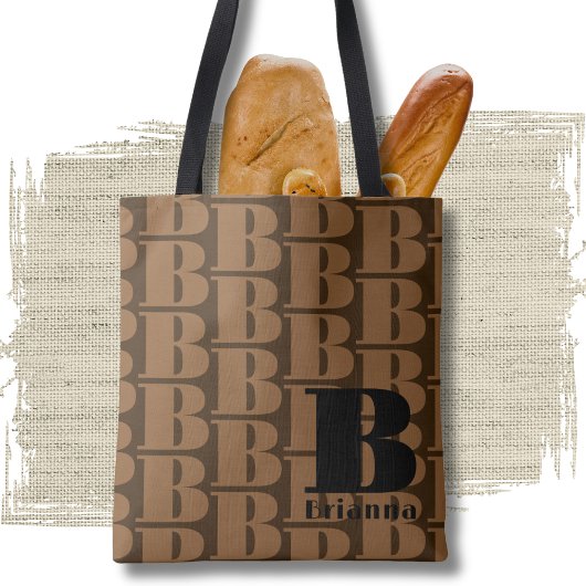 Zwart Bruin Elegant Ontwerper Patroon Monogram Tote Bag