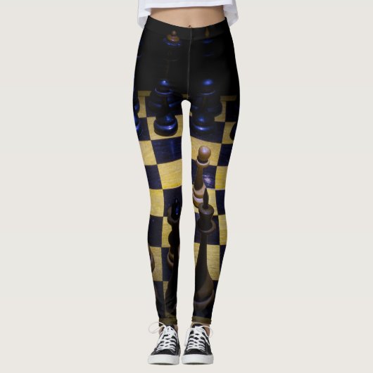 Zwart bruin en blauw schaakspel leggings (Voorkant)