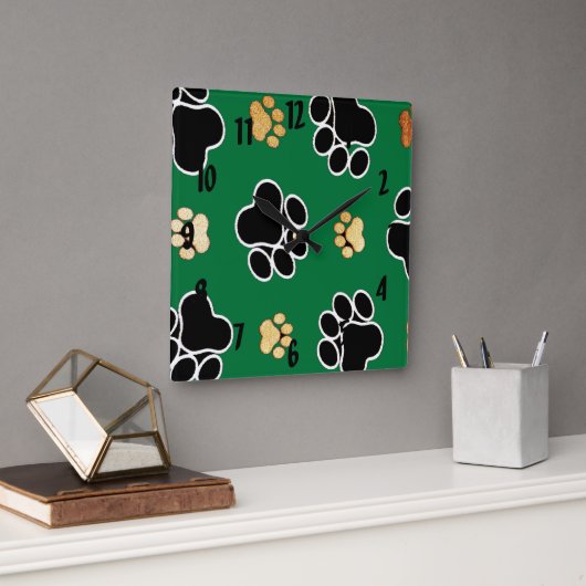 Zwart-bruin en bruin papier voor honden vierkante klok (Kantoor)