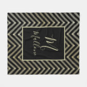 Zwart, bruin en goudbruin monogram fleece deken (Voorkant (Horizontaal))