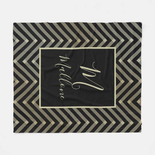 Zwart, bruin en goudbruin monogram fleece deken (Voorkant (Horizontaal))