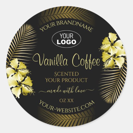 Zwart bruin etiket Gold Hawaii Flowers Logo (Voorkant)