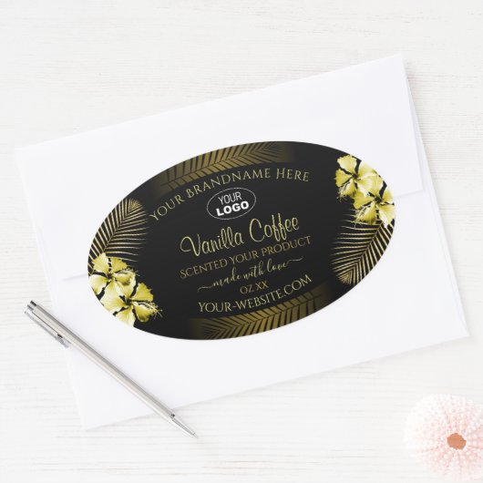 Zwart bruin etiket Gold Hawaii Flowers Logo (Envelop)