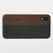 Zwart & Bruin  Faux Leather Case-Mate iPhone Case (Achterkant (horizontaal))