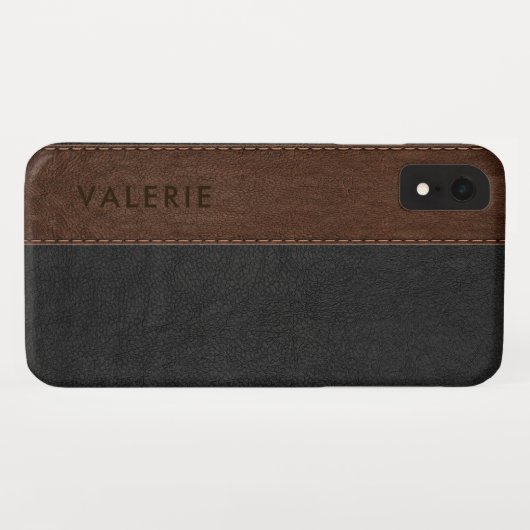 Zwart & Bruin  Faux Leather Case-Mate iPhone Case (Achterkant (horizontaal))