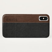 Zwart & Bruin Faux  leertextuur Case-Mate iPhone Case (Achterkant (horizontaal))