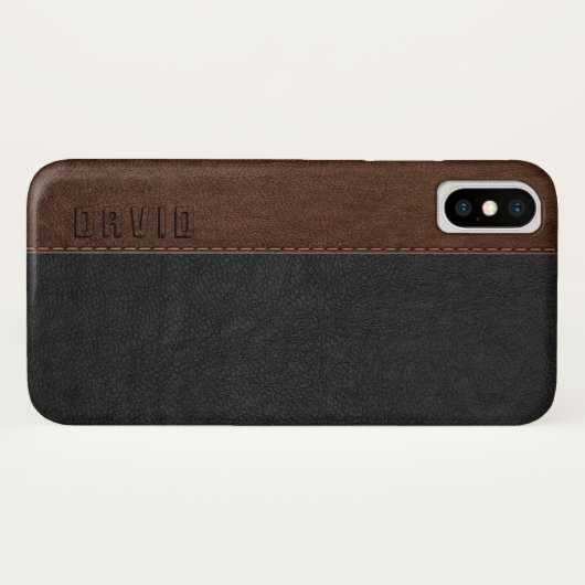 Zwart & Bruin Faux  leertextuur Case-Mate iPhone Case (Achterkant (horizontaal))