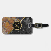 Zwart & Bruin Faux Marmer Goud Accent Bagagelabel (Voorkant horizontaal)