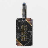 Zwart & Bruin Faux Marmer Goud Accent Bagagelabel (Achterkant verticaal)