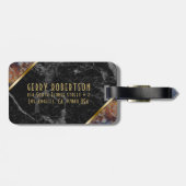 Zwart & Bruin Faux Marmer Goud Accent Bagagelabel (Achterkant horizontaal)