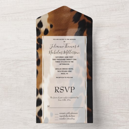 Zwart Bruin Goud Koeienhuid All In One Uitnodiging (Binnen)