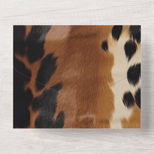 Zwart Bruin Goud Koeienhuid All In One Uitnodiging (Achterkant)