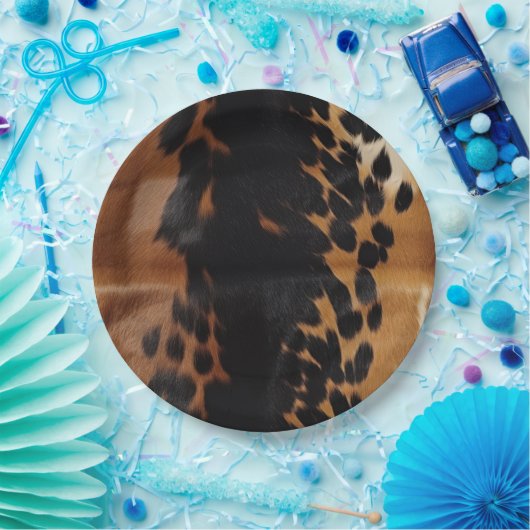 Zwart Bruin Goud Koeienhuid Papieren Bordje (Feest)