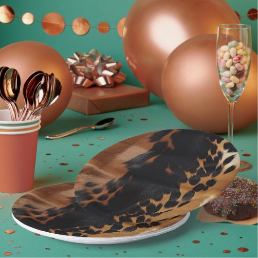 Zwart Bruin Goud Koeienhuid Papieren Bordje (Multi)