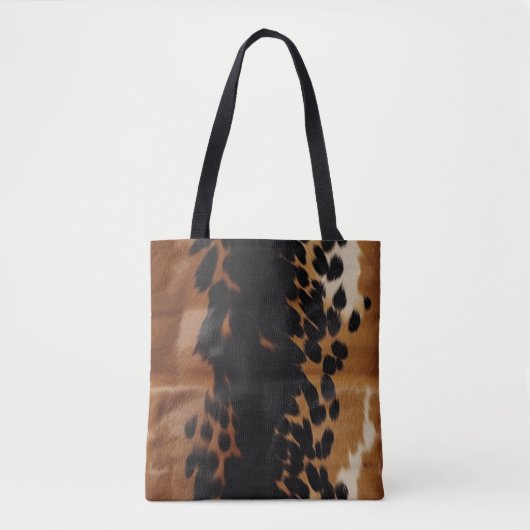 Zwart Bruin Goud Koeienhuid Tote Bag (Voorkant)
