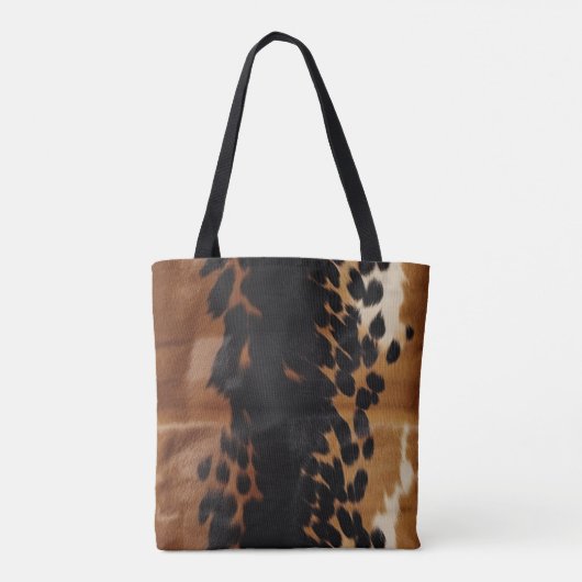 Zwart Bruin Goud Koeienhuid Tote Bag (Achterkant)