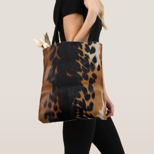 Zwart Bruin Goud Koeienhuid Tote Bag