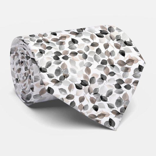 Zwart bruin & grijs Waterverf bladeren Elegant Stropdas (Opgerold)