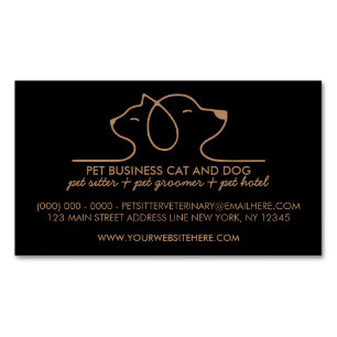 Zwart Bruin Hondenkat Eenvoudige Logo Veterinaire  Magnetisch Visitekaartje