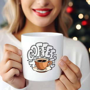 Zwart Bruin Illustratie Koffie Mok