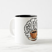 Zwart bruin illustratie koffie mok (Voorkant links)