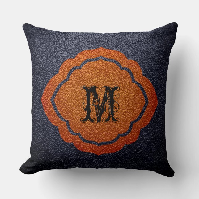 Zwart bruin leder kussen (Voorkant)