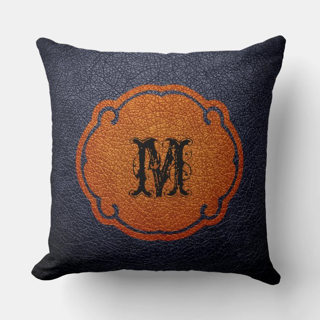 Zwart bruin leder kussen (Voorkant)