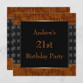 Zwart Bruin Lederen Mans 21ste Verjaardagsfeest Kaart (Voorkant / Achterkant)