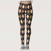 Zwart & Bruin Naadloze Argyle Pattern Leggings (Voorkant)