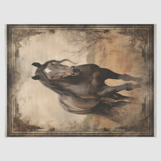 Zwart Bruin Paard Decoupage Tissue Papier (Voorkant)