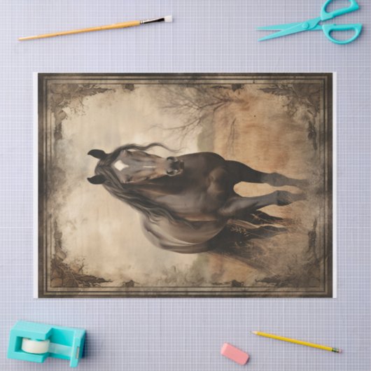 Zwart Bruin Paard Decoupage Tissuepapier (Craft)