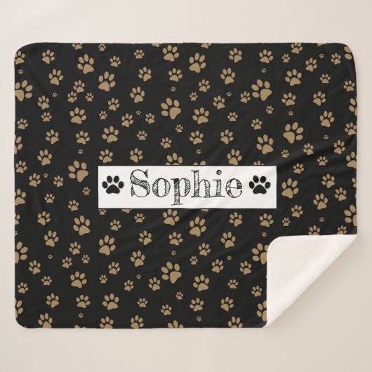 Zwart & Bruin Paws Gepersonaliseerde Hond Kat Pet Sherpa Deken (Voorkant (horizontaal))