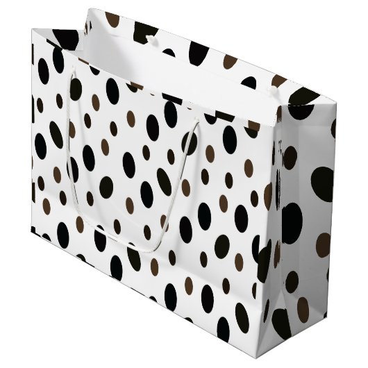 Zwart Bruin Polka Dot Groot Cadeauzakje (Voorkant Gekanteld)
