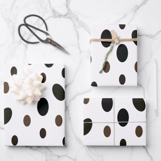 Zwart Bruin Polka Dot Inpakpapier Vel (Voorkant)