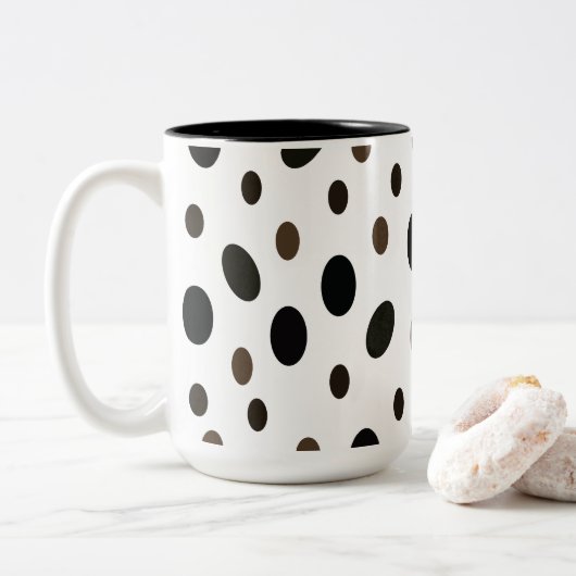 Zwart Bruin Polka Dot Tweekleurige Koffiemok (Met donut)