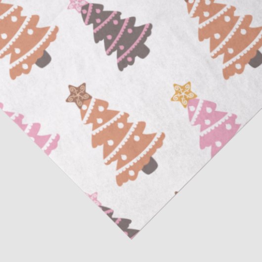 Zwart Bruin Roze Kerstbomen Witte Kerst Tissuepapier (Detail)