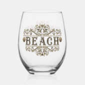 Zwart & bruin  strand wijnglas zonder voet (Voorkant)