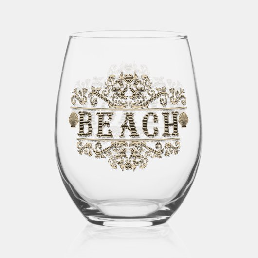 Zwart & bruin  strand wijnglas zonder voet (Voorkant)