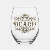 Zwart & bruin  strand wijnglas zonder voet (Achterkant)