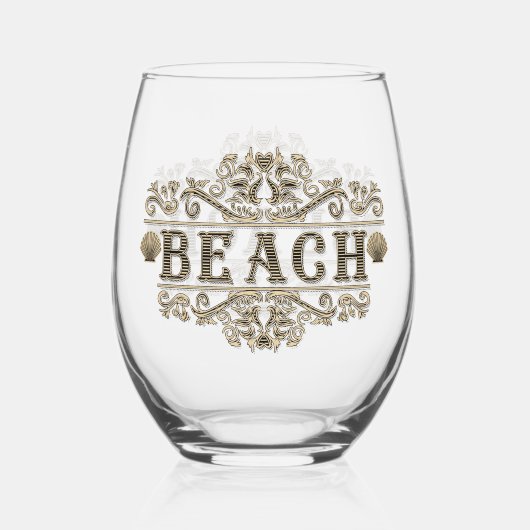 Zwart & bruin  strand wijnglas zonder voet (Achterkant)