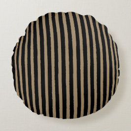 Zwart bruin strepenpatroon, elegant, vintage rond kussen